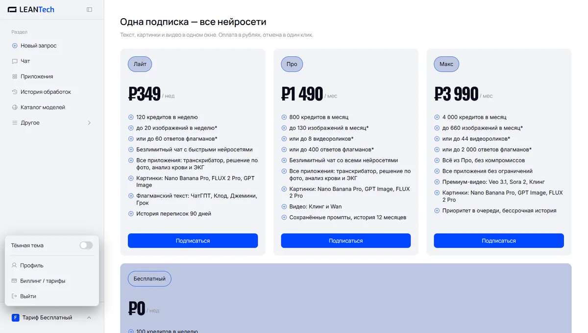 Тарифы и цены PlayAI в рублях